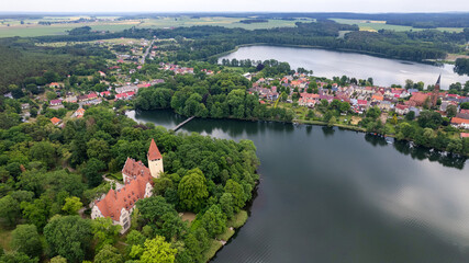 Aerial view of the town of the old city of Lubniewice, Polska