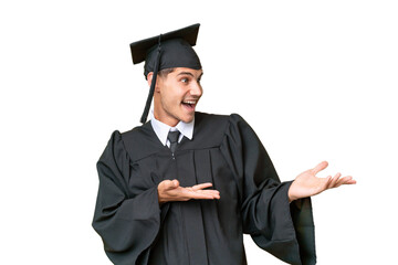 Young university graduate caucasian man over isolated background with surprise facial expression