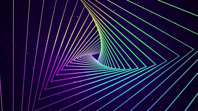 abstract tunnel neon looping background with, green, purple rainbow neon background, dj background, concert party concept, music modern element, triangle portal
