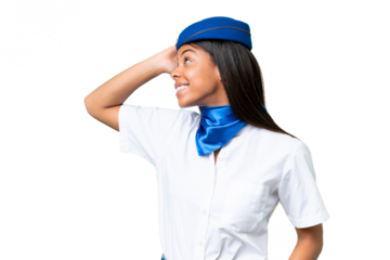 Airplane stewardess African american woman over isolated background has realized something and intending the solution