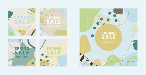 spring sale square abstract background vector set