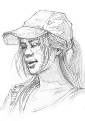portrait of a person with a hat pencil drawing for card illustration background