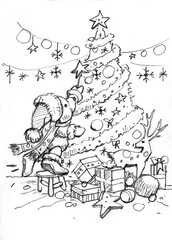 hand drawn Christmas tree pencil drawing for card illustration decoration 