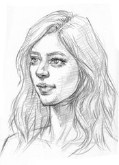 portrait of a woman pencil drawing for card illustration decoration