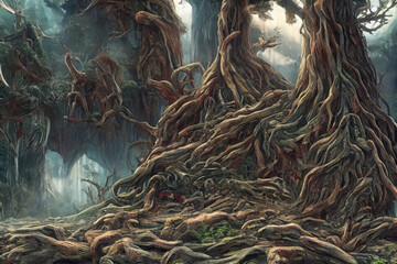 Illustration of dark fantasy forest, generated with AI