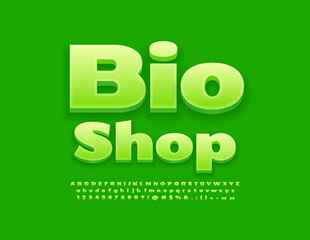 Fototapeta premium Vector creative logotype Bio Store. Bold Green 3D Font. Modern Alphabet Letters, Numbers and Symbols