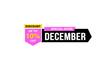 10 Percent december discount offer, clearance, promotion banner layout with sticker style.
