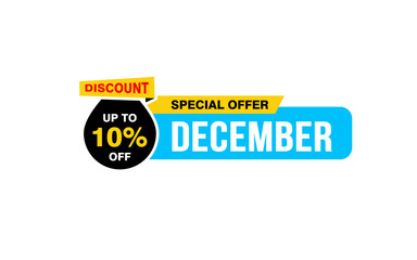 10 Percent december discount offer, clearance, promotion banner layout with sticker style.