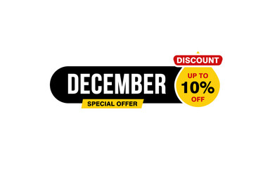 10 Percent december discount offer, clearance, promotion banner layout with sticker style.