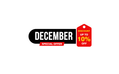 10 Percent december discount offer, clearance, promotion banner layout with sticker style.
