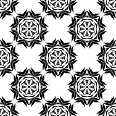 black and white seamless floral pattern. beautiful ornament. kaleidoscope. print, template.