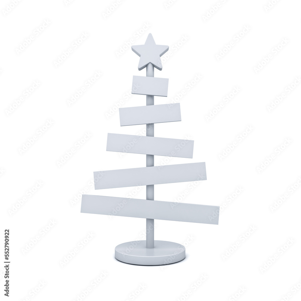 Poster blank white christmas tree sign stand isolated on white background with shadow minimal concept 3d re