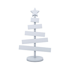 Blank white christmas tree sign stand isolated on white background with shadow minimal concept 3D rendering