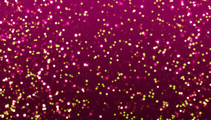 Pink yellow glitter particles with blurred light as decoration and background