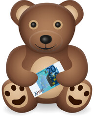Teddy bear with twenty euro banknote