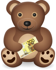 Teddy bear with Two hundred euro banknote