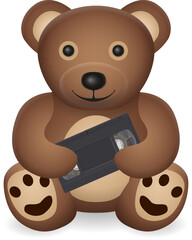 Teddy bear with video cassette