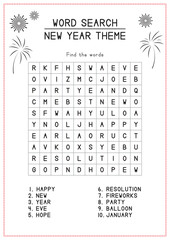 New Year Theme Word Search
