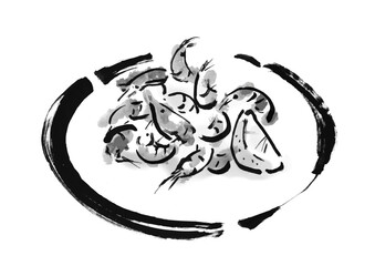 焼き小エビの手描き和風イラスト素材　白黒,モノクロ,単色,