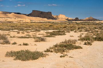 Rock formations in the desert area of Las Bardenas Reales in Navarra, Spain