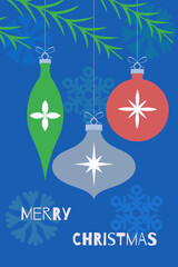 Christmas card with Christmas decorations in a minimalist style with seasonal wishes in a modern style. Template for postcards, invitations, congratulations, web, social networks, print..