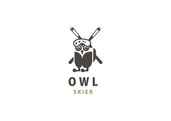Template logo design solution with owl skier personage included
