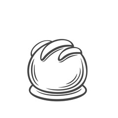 Chocolate candy line icon vector illustration. Hand drawn outline round truffle with caramel decor, delicious sweet dessert of milk or gourmet dark chocolate, choco luxury treat and gourmet gift