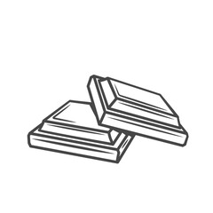 Chocolate bar pieces line icon vector illustration. Hand drawn outline broken dark slab of milk or dark bitter chocolate, stack of sweet blocks of cocoa candy, cacao dessert tiles of square shape