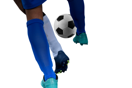 Isolated football  player plays with soccerball in a match