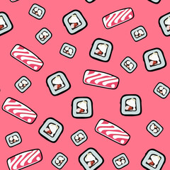 Vector seamless sushi pattern on pink.
