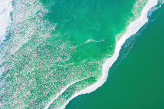 Top view aerial image of beautiful sea landscape beach with turquoise water waves. AI