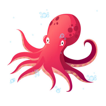 Funny Cartoon Octopus In Sea Vector Illustration