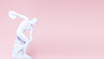 Discobolus, 3d rendering of a public domain statue in pastel colors. Greek culture and mythology, abstract art poster of an ancient scultpure