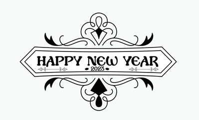 Happy New Year 2023 text design. for Brochure design template, card, banner. Vector illustration. Isolated on white background vintage design