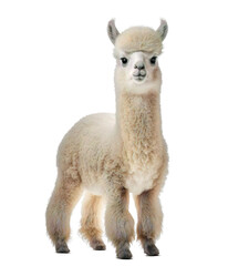 cute adorable alpaca lama isolated on transparant background - obrazy, fototapety, plakaty