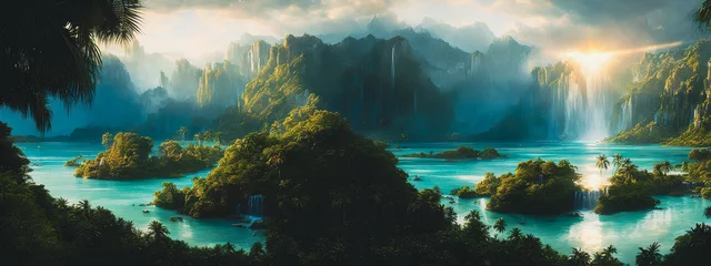 Möbelaufkleber Eine wunderschöne Wasserfalllandschaft an einem exotischen Ort. © 4K_Heaven