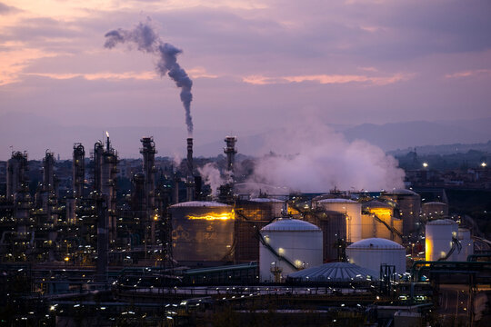 Panoramic view of a petrochemical and refinery industrial area