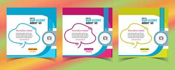 Modern and creative client testimonial social media post design customer service feedback review