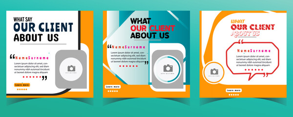 Modern and creative client testimonial social media post design customer service feedback review