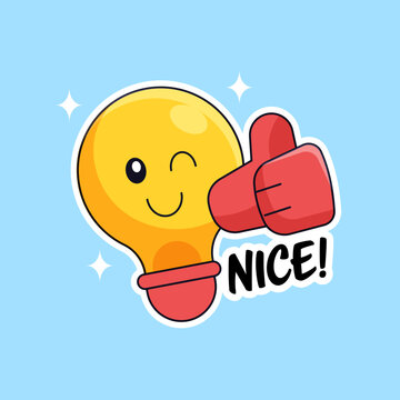 cute blinking eye light bulb with thumb up hand vector illustration