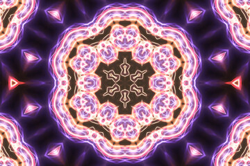 Esoteric glowing geometric mandala. Kaleidoscopic background. Magic fractal