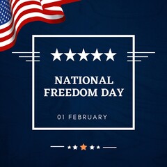 National freedom day instagram Flyer, Poster, banners. February 1st. waving Us flag on blue background. © Riko Aditama