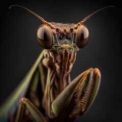 close-up macro shot of a praying mantis - obrazy, fototapety, plakaty