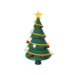 Christmas tree with star, Merry Christmas and Happy New Year. 3d render