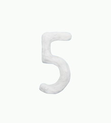 Plasticine handmade color white arabic number Five. Isolated on white background. it is a universal language used all over world. For kids, children math operation to enhance brain skills.