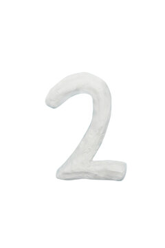Plasticine handmade color white arabic number TWO.  it is a universal language used all over world. For kids, children math operation to enhance brain skills.