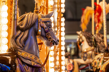 A merry-go-round in the Christmas season in Europe.