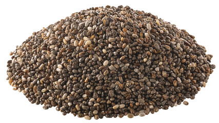 Pile of chia seeds (Salvia hispanica), isolated png top view