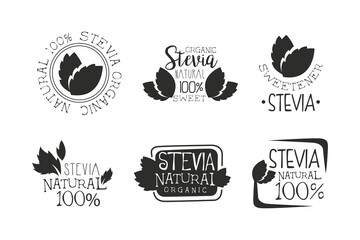 Stevia Natural Sweetener and Plant-based Vegan Food Product Label Vector Set