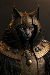 Illustration of Medieval fantasy Cat, knight, rogue, berserker - obrazy, fototapety, plakaty